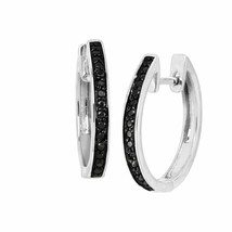 Huggie Pendientes de Aro Con Negro Gema En 925 Plata de Ley Verano Oferta - £39.61 GBP