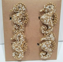Coastal Collection Beach Gold Seahorse Beaded Napkin Rings Holders Set of 4 NEW - £27.86 GBP