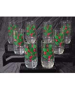 Vintage INDIANA GLASS 5.875" Tumbler HOLLY & BERRIES 16oz Iced Tea - Set Of 8 - $70.19 CAD