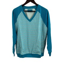 Central Park West Blue Striped Long Sleeve V Neck L New - $27.98