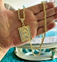 14K Gold Plated CZ Praying Mary Jesus Pendant Prayer Faith Rope Chain Ne... - $9.89