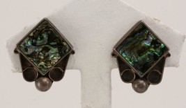 Vintage Mexico Jewelry Alpaca Abalone Inlay Paua Shell Screwback Earrings - £14.02 GBP