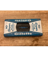 vintage Gillette 10 Super Blue Blade Metal Case Razor Blades Shaving - $7.25