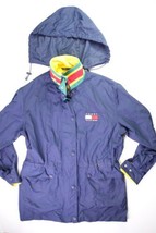 Tommy Hilfiger Vtg 90s Blue Rain Coat Jacket Spell Out Windbreaker Womens Sz S - £49.04 GBP