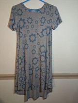 Lularoe Carly Dress Womens Sz XS Gray Blue Floral Knit Swing Midi Hi Low... - £9.14 GBP