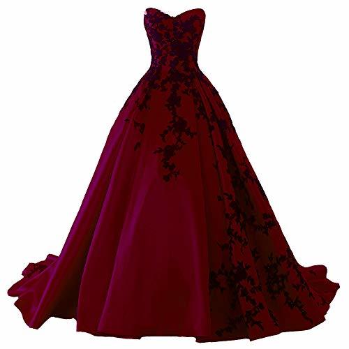 Beaded Gothic Black Lace Long Ball Gown Satin Prom Evening Dress Burgundy US 10