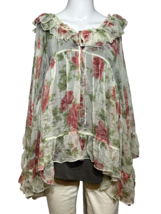 Johnny Was Jade Semi Sheer Top Womens Large Floral Bohemian Cottage Core... - $73.17