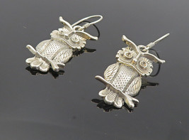 925 Sterling Silver - Vintage Shiny Perched Owl Motif Dangle Earrings - EG3506 - £30.92 GBP