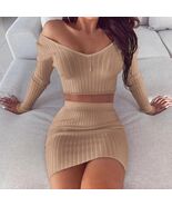 Casual Sexy Slim Mini Dress Skirt Bodycon Knit Sweater Party Club (Brown) - $49.99