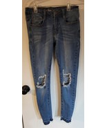 Womens 26 Machine Skinny Blue Wash Distressed Denim Jeans - $349.79 MXN