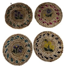 Vintage Rattan Trivet Hot Pad Woven Raffia Pot Holder Lot 4 Cross Stitch... - £22.15 GBP