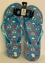 Royal Deluxe Accessories Blue Rainbow/Hearts Designed Adult Flip Flops S... - $12.09