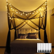 Black Canopy Bed Curtains With Lights Bedroom Decor 4 Corners Post Led Black Bed - £43.95 GBP