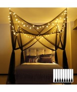Black Canopy Bed Curtains With Lights Bedroom Decor 4 Corners Post Led B... - £43.82 GBP
