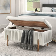 Elegant Upholstered Velvet Storage Bench with Cedar Wood Veneer, Large S... - $122.75