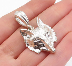 925 Sterling Silver - Vintage Shiny Sculpted Fox&#39;s Face Drop Pendant - PT4533 - £35.18 GBP