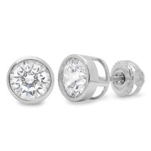 1CT Simulated Diamond Bezel Set Solitaire Stud Earrings 14k White Gold Plated - £22.15 GBP
