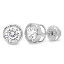 1CT Simulated Diamond Bezel Set Solitaire Stud Earrings 14k White Gold Plated - $28.04