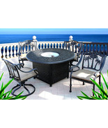 Dining table with fire pit in middle 5 piece patio cast aluminum furniture set - £1,997.59 GBP