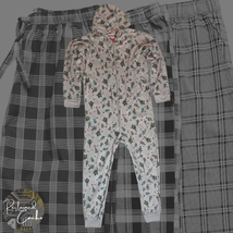 Family PJs Mens Gray Christmas Tree Stars Candy Canes One Piece Pajama Suit Sz L - £31.50 GBP