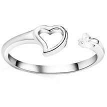 14K Plaqué or Blanc Rond Coeur Amour Promesse Bague Ajustable Imitation Diamant - £25.96 GBP