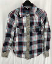 Buckle BKE Eased Women&#39;s Top Size M Long Sleeve Knit Cuff Button Down Plaid - £9.83 GBP