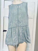 Velvet Heart Peplum Tank Top Light Blue Chambray White Embroidered Stars... - $9.60