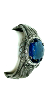 Vintage Clamper Cuff Bracelet Bangle Mesh Mod Faceted Blue Glass Stone MCM - £12.65 GBP