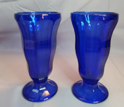 Anchor Hocking Cobalt Blue Glass Footed Milkshake Ice Cream Soda Glasses Set 2 - £11.03 GBP