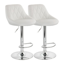 Elama 2 Piece Diamond Stitched Faux Leather Bar Stool in White with Chrome Base - £167.27 GBP