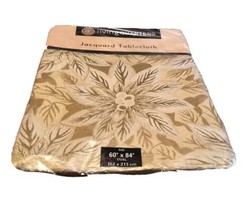 NEW Living Quarters Tablecloth Gold Floral Christmas Jacquard 60x84&quot; Cot... - £10.17 GBP