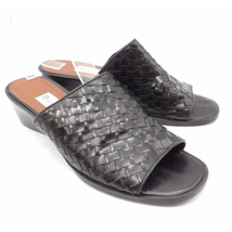 Etienne Aigner Calypso Leather Upper Woven Slides Womens Size 6M Black Open Toe - £15.29 GBP