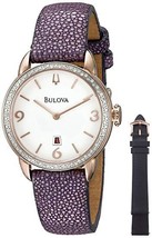 NWOT Bulova Women&#39;s 98R196 Diamonds Collection Purple Stingray Leather Watch - £158.94 GBP