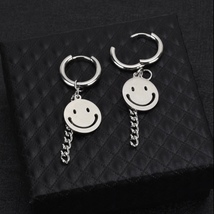 Titanium Steel Smiley Face Dangle Drop Earrings for Men Women - $10.99