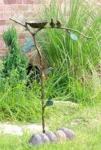 Romantic Lovebirds By Nest On Branch Twigs Aluminum Garden Stake Bird Feeder - £67.92 GBP