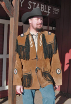 American Style Cowboy Suede Leather Jacket Handmade Bead, Fringed Western Coat - £70.95 GBP+