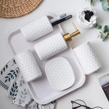 Bathroom Accessories Set 5 PCS White Ceramic Bathroom Soap Dispenser Set Toothbr - £37.41 GBP