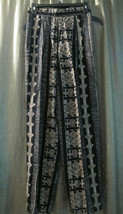 Ladies Vintage Tribal design pants black/beige Rayon sz 9/10 Made in USA - $34.99