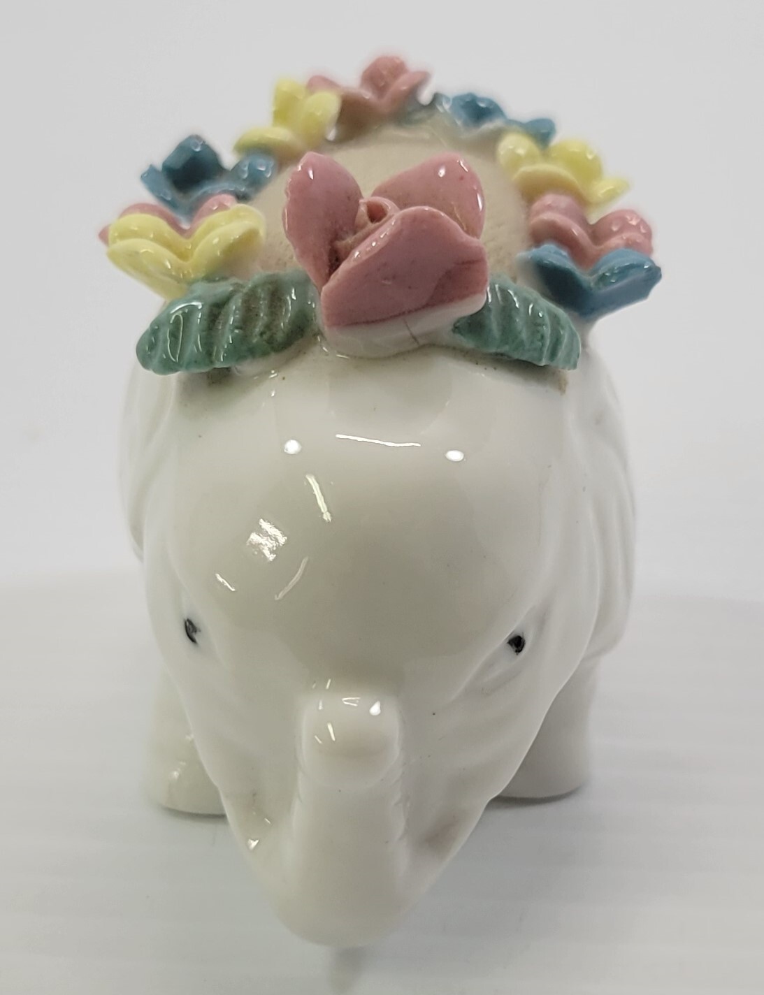 *B4) Vintage 1930's Porcelain Elephant Floral Sewing Pin Cushion Figurine Item image 3