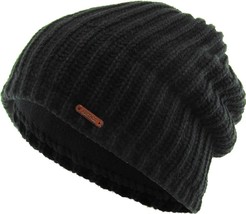 KB ETHOS Thick Ribbed Slouch Thermal Lined Knit Black Winter Hat Beanie Toque - £13.10 GBP