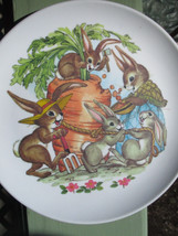 Vintage Melamine Melmac Garden Rabbits Plate Dish Kids 8202-8 Spring Easter 8 in - £7.55 GBP