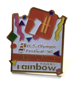 Rainbow Foods U.S. Olympic Festival 1990 Weightlifting Vintage Pin RARE - $15.00