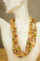 Vintage Costume Jewelry Faux Gemstone Triple Strand Beaded 32&quot; Necklace - £18.58 GBP