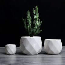 Small Octagon White Ceramic Plant Pots - Flower Pots For Bonsai/Cactus/Succulent - £13.56 GBP