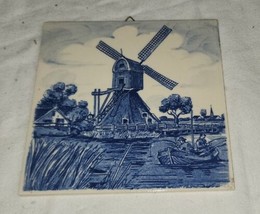Vintage Blue Blauw Deflts Ceramic Wall Tile Holland Windmill 6x6 - £19.97 GBP
