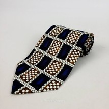 Bachrach Men&#39;s Neck Tie Blue Squares Lined 100% Silk - £11.07 GBP