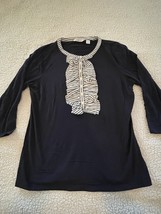 Ladies Navy Blue and White Ruffle Shirt by Liz Claiborne Size Large - €10,42 EUR