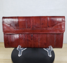 Vintage Eel Skin Burgundy Wallet Check Book Cover Snap 7" Made in Korea - $26.71