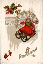 Christmas Little Girl on Sled Art Deco Style Postcard W10 - £5.52 GBP