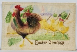 Easter Greetings Heavy Embossed Rooster &amp; Chicks c1910 Postcard E7 - £7.07 GBP
